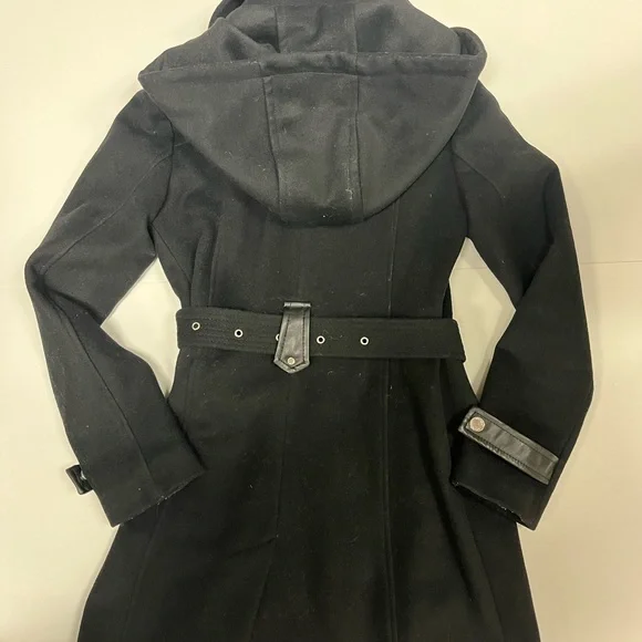 Michael Kors Long Women's Wool Pea Coat Silver Details Size XS Color Black - Picture 11 of 11